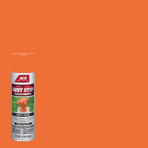 Ace Rust Stop Gloss Safety Orange Protective Enamel Spray Paint 15 oz, Pack of 6