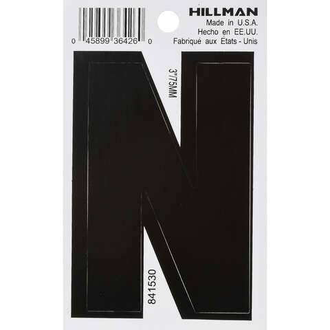 Hillman 3 in. Black Vinyl Self-Adhesive Letter N 1 pc, Pack of 6