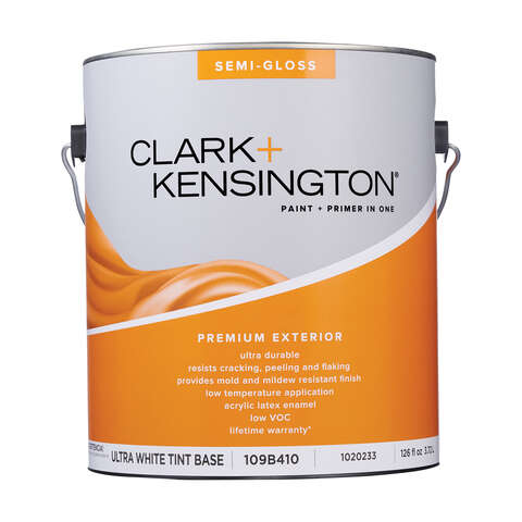 Clark+Kensington Semi-Gloss Tint Base Ultra White Base Premium Paint Exterior 1 gal, Pack of 4