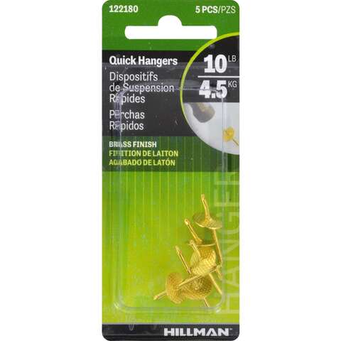 HILLMAN Brass-Plated One Piece Quick Hanger 10 lb 5 pk, Pack of 10