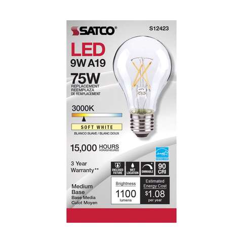 Satco A19 E26 (Medium) Filament LED Bulb Soft White 75 Watt Equivalence 1 pk, Pack of 6