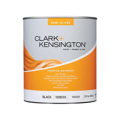 Clark+Kensington Semi-Gloss Black House & Trim Paint & Primer Exterior 1 qt, Pack of 4