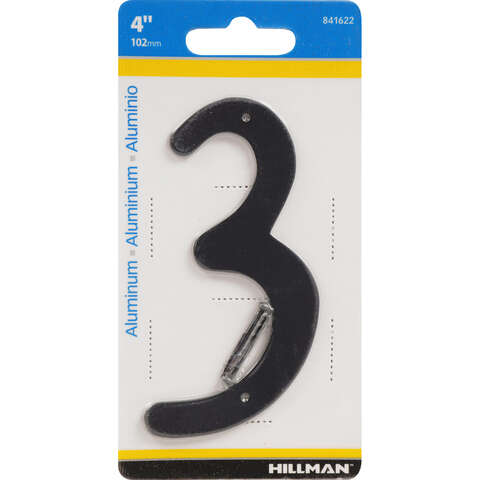 Hillman 4 in. Black Aluminum Nail-On Number 3 1 pc, Pack of 3