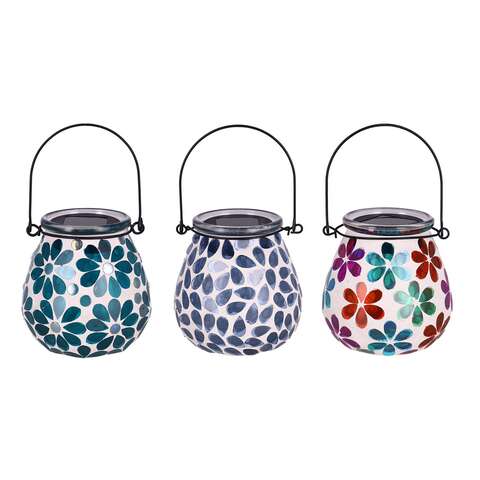 Luminous Garden Solar Power Glass/Metal Mosaic Assorted Lantern, Pack of 12