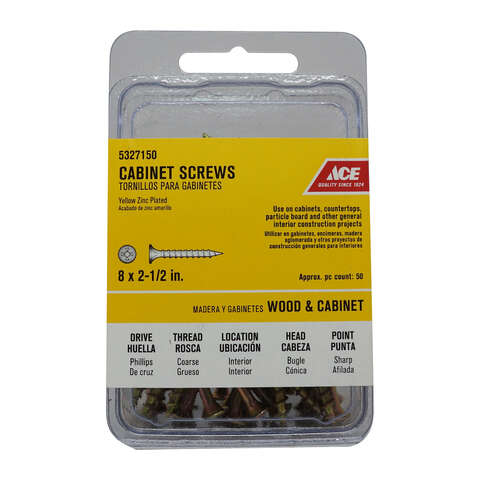 Ace No. 8 X 2-1/2 in. L Phillips Yellow Zinc Coarse Cabinet Screws 50 pk