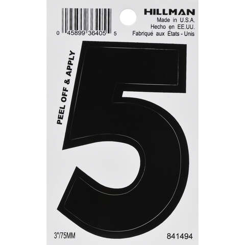 HILLMAN 3 in. Black Vinyl Self-Adhesive Number 5 1 pc, Pack of 6