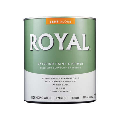 Royal Semi-Gloss High Hiding White Paint Exterior 1 qt, Pack of 4