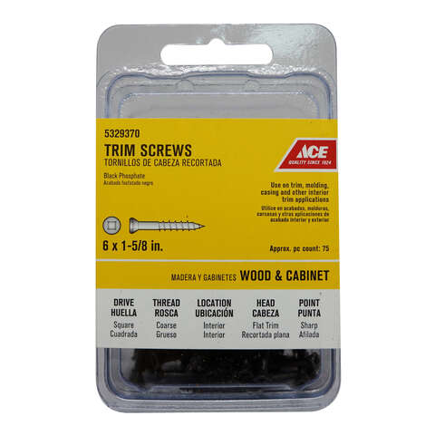 Ace No. 6 X 1-5/8 in. L Square Black Phosphate Coarse Trim Screws 75 pk