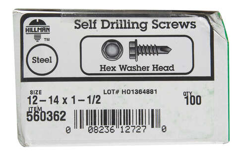 Hillman No. 12-14 X 1-1/2 in. L Hex Hex Washer Head Sheet Metal Screws 100 pk