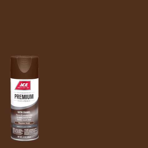 Ace Premium Satin Chocolate Brown Paint + Primer Enamel Spray 12 oz, Pack of 6