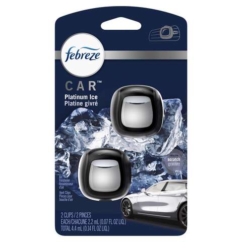 Febreze Car Platinum Ice Scent Vent Clip 0.07 oz Liquid 2 pk, Pack of 8