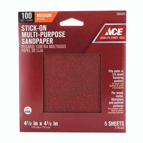 Ace 4.5 in. L X 4.5 in. W 100 Grit Aluminum Oxide Sandpaper 5 pk, Pack of 5