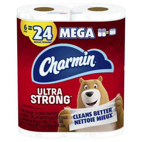 Charmin Ultra Strong Toilet Paper 6 Rolls 286 sheet 186 ft., Pack of 4