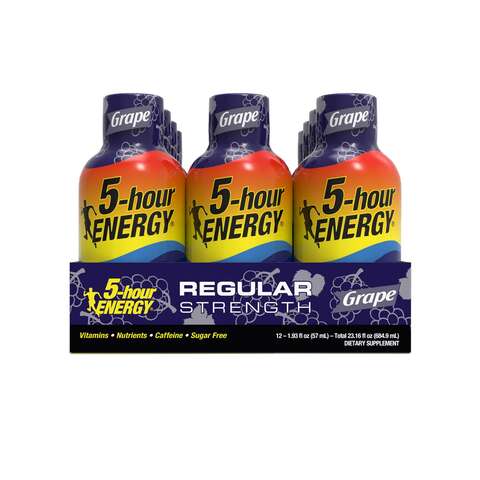 5-hour Energy Regular Strength Sugar Free Grape Energy Shot 1.93 oz, Pack of 12