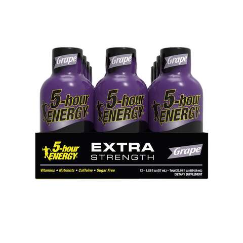 5-hour Energy Extra Strength Sugar Free Grape Energy Shot 1.93 oz, Pack of 12