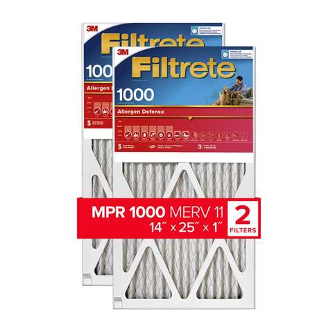 Filtrete 14 in. W X 25 in. H X 1 in. D 11 MERV Pleated Air Filter 2 pk, Pack of 3