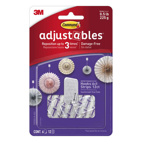 3M Command adjustables Small Brushed Clear Plastic 6.75 in. L Hook 0.5 lb 6 pk