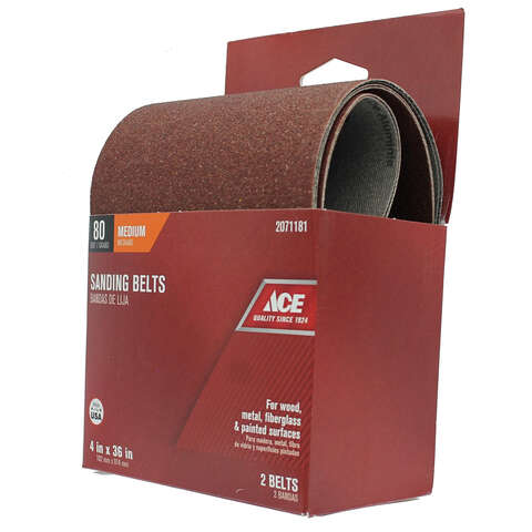 Ace 36 in. L X 4 in. W Aluminum Oxide Sanding Belt 80 Grit Medium 2 pc