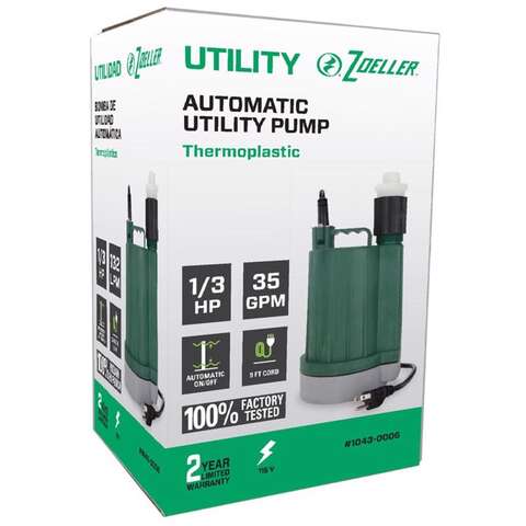 Zoeller 1/3 HP 2400 gph Thermoplastic Electronic Switch Bottom AC Submersible Utility Pump