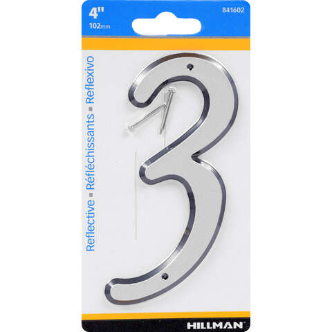 Hillman 4 in. Reflective Silver Plastic Nail-On Number 3 1 pc, Pack of 3