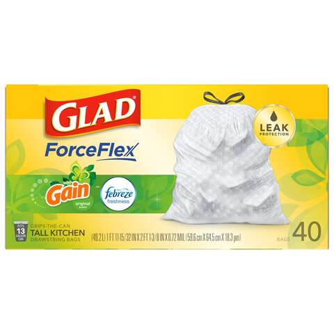 Glad Gain 13 gal Fresh Scent Trash Bags Drawstring 40 pk 0.78 mil