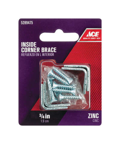 Ace 3/4 in. H X 2.75 in. W X 3/4 in. D Zinc Inside L Corner Brace, Pack of 10