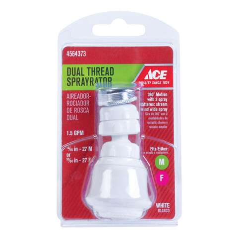 Ace Dual Thread 15/16 in.- 27M x 55/64 in.-27F White Swivel Sprayrator