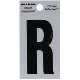HILLMAN 2 in. Reflective Black Vinyl Self-Adhesive Letter R 1 pc, Pack of 6