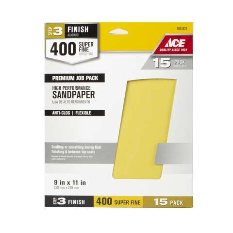 Ace 11 in. L X 9 in. W 400 Grit Aluminum Oxide All Purpose Sandpaper 15 pk