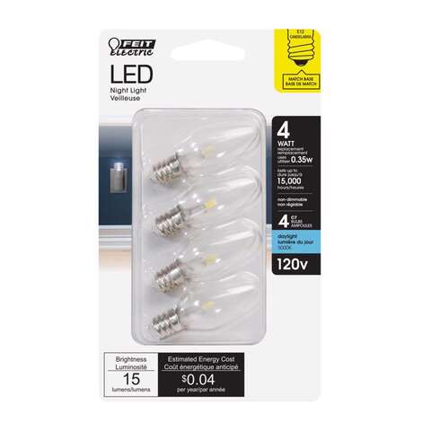 Feit C7 E12 (Candelabra) LED Bulb Daylight 4 Watt Equivalence 4 pk