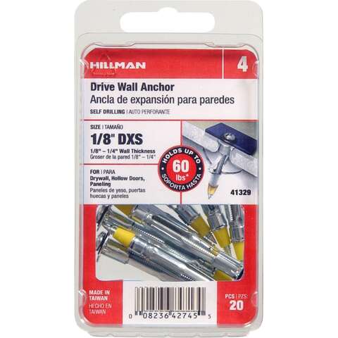 HILLMAN 1/8 in. D X 1.45 in. L Steel Pan Head Drive Wall Anchors 20 pk, Pack of 5