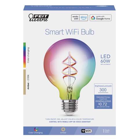 Feit Smart Home G30 E26 (Medium) Smart-Enabled LED Bulb Color Changing 60 Watt Equivalence 1 pk