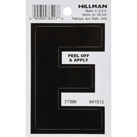 Hillman 3 in. Black Vinyl Self-Adhesive Letter E 1 pc, Pack of 6