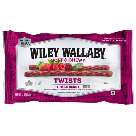 Wiley Wallaby Australian Style Strawberry/Raspberry/Yumberry Licorice Candy 12 oz, Pack of 12