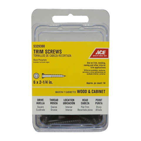 Ace No. 6 X 2-1/4 in. L Square Black Phosphate Coarse Trim Screws 50 pk