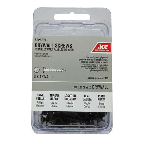 Ace No. 6 wire X 1-1/4 in. L Phillips Coarse Drywall Screws 100 pk