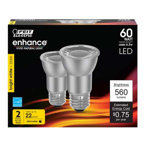 Feit PAR16 E26 (Medium) LED Floodlight Bulb Bright White 60 Watt Equivalence 2 pk