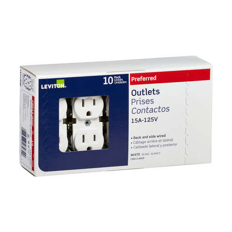 Leviton 15 amps 125 V White Outlet 5-15R 10 pk