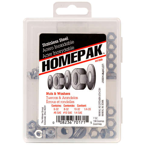 Homepak Assorted in. Stainless Steel SAE Nuts and Washers Kit 100 pk