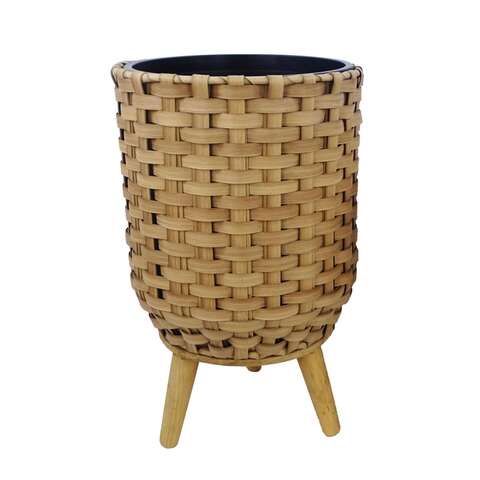 Alpine 15 in. H X 12 in. W X 12 in. D Plastic Wicker Plant Basket Beige/Black