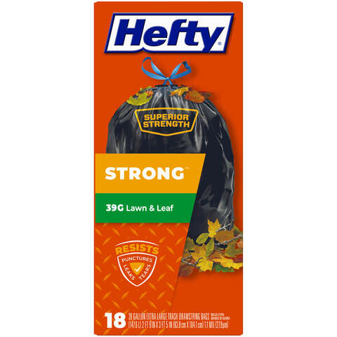 Hefty Extra Strong 39 gal No Scent Scent Lawn and Leaf Bags Drawstring 18 pk 1.1 mil, Pack of 6