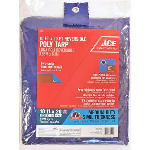 Ace 10 ft. W X 20 ft. L Medium Duty Polyethylene Tarp Blue/Brown