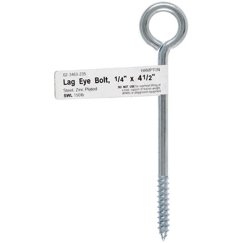 Hampton 1/4 in. X 4-1/2 in. L Zinc-Plated Steel Lag Thread Eyebolt, Pack of 10