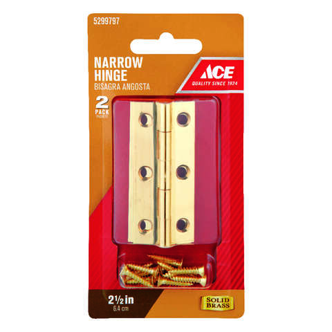 Ace 1-1/2 in. W X 2-1/2 in. L Polished Brass Brass Narrow Hinge 2 pk