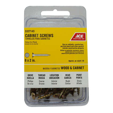 Ace No. 6 X 2 in. L Phillips Yellow Zinc Coarse Cabinet Screws 50 pk