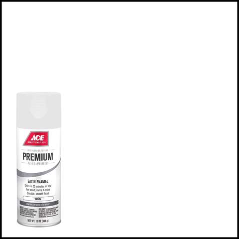 Ace Premium Satin White Paint + Primer Enamel Spray 12 oz, Pack of 6