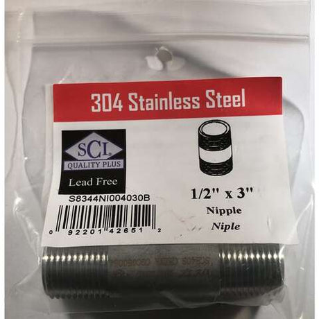 Smith-Cooper 1/2 in. MPT Stainless Steel 3 in. L Nipple