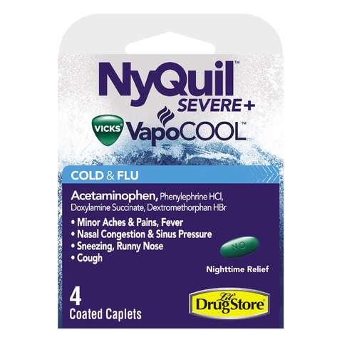 Vicks NyQuil VapoCOOL Green Cold & Flu Relief 4 pc, Pack of 6