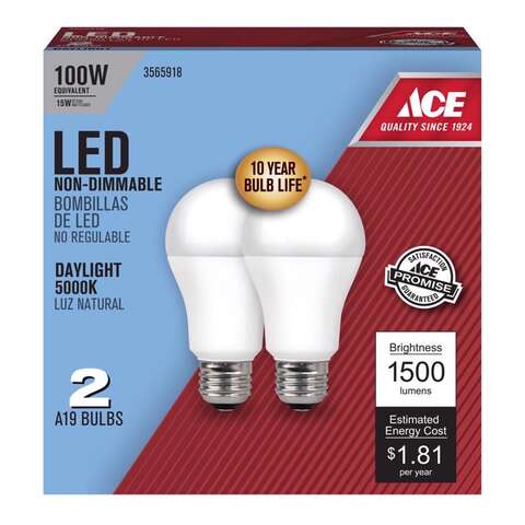 Ace A19 E26 (Medium) LED Bulb Daylight 100 Watt Equivalence 2 pk, Pack of 6