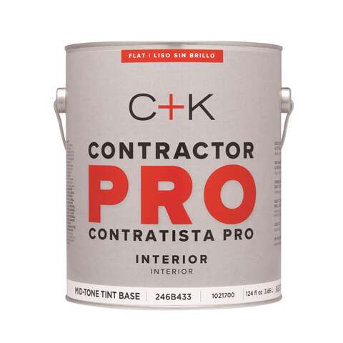 C+K Contractor Pro Flat Tint Base Mid-Tone Base Paint Interior 1 gal, Pack of 4